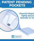 Close-up of Magnetic Vent Extender for Under Furniture with Adjustable 17 to 33 Inch Length showing secure magnet pocket design.