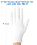 Thickened White Cotton Gloves Set 10 Pairs For Dry Hands All Night Comfy Sleep Wear, 8.5 Inch Length, Stretchable Fit