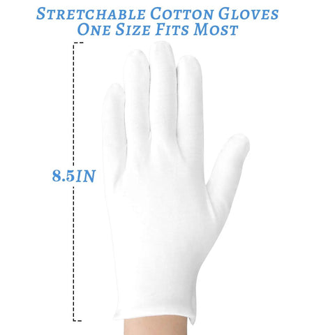 Thickened White Cotton Gloves Set 10 Pairs For Dry Hands All Night Comfy Sleep Wear, 8.5 Inch Length, Stretchable Fit