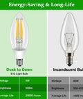 Comparison of E12 Outdoor Dusk To Dawn Light Bulbs C35 B11 5W 60W Equivalent 500LM with incandescent bulb, energy-saving details