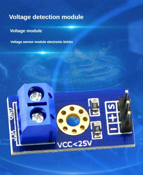 10 Pcs Voltage Detection Modules DC 0 to 25V High Sensitivity Voltage Sensor Board Analog Output Compatible with Arduino Uno Mega RPi STEM Educational Kits And DIY Maker Projects Pro-Level Quality close-up of voltage detection module with connection terminals