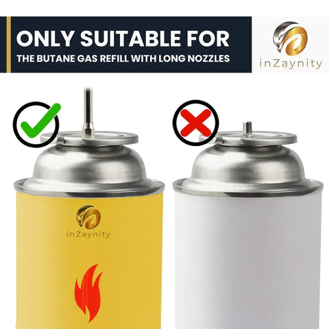 Comparison of suitable and unsuitable butane gas refill nozzles for Dual Flame Butane Torch Gun For Cooking And Crafting.