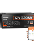 12V 320Ah LiFePO4 Battery With Bluetooth And 250A BMS, 4096Wh, IP65 Weatherproof, Low Temperature Protection, app display on phone