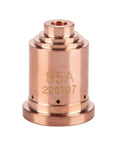 Top Tier 5-Pack Copper Nozzle Tips For 85A Plasma Cutter Torch, durable copper nozzle with engraved 85A for efficient cutting.