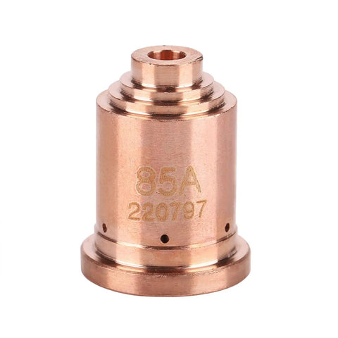 Top Tier 5-Pack Copper Nozzle Tips For 85A Plasma Cutter Torch, durable copper nozzle with engraved 85A for efficient cutting.