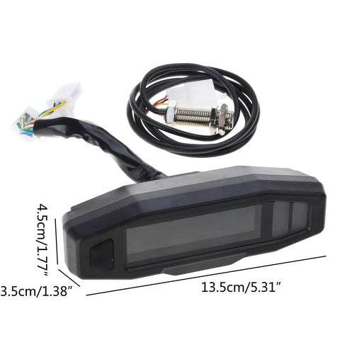 Digital Motorcycle Speedometer Gauge with LCD Display Odometer RPM and Fuel Gauge Backlit White Readout for Most Motorcycles