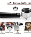 Solid 51mm Portafilter And Built Tough Bracket Handle For Espresso Machines With Pressurized Filter Fits KF6001 KF7001 KF5002 Home Barista Setup Top Shelf Pull, showing stainless steel portafilter with black handle.