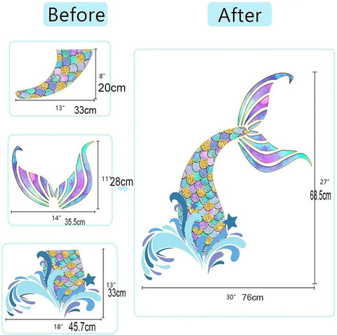 Homie Mermaid Wall Decals For Girls Nursery Room Decor And Kids Bedroom Decoration Tail Stickers Baby Girl Purple Tail Wall