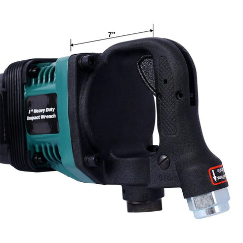 Heavy Duty 1 Inch Air Impact Wrench with Auxiliary Handle and 38mm and 41mm Sockets, 7-inch side grip for truck tire work.