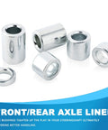 Beefy Eleven Piece M12 Axle Bushing Spacer Kit In Steel For Most Motorcycles With A Classic 12mm Axle Fit Inner Diameter About 12.2mm Outer Diameter 19mm And Lengths From 5mm To 50mm Includes M12 Nut Built Tough For A Snug Durable Ride. front and rear axle spacers in steel