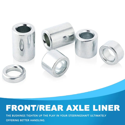 Beefy Eleven Piece M12 Axle Bushing Spacer Kit In Steel For Most Motorcycles With A Classic 12mm Axle Fit Inner Diameter About 12.2mm Outer Diameter 19mm And Lengths From 5mm To 50mm Includes M12 Nut Built Tough For A Snug Durable Ride. front and rear axle spacers in steel