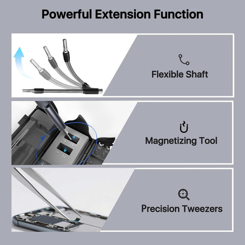 AXTH 128-in-1 Precision Screwdriver Set for electronics with flexible shaft, magnetizing tool, and precision tweezers