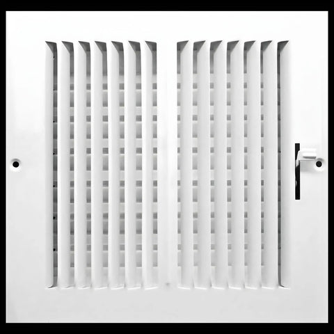 Sweet 8 By 8 Inch Two Way Vertical Air Supply Grille Flat Face White with stamped steel frame and white finish.