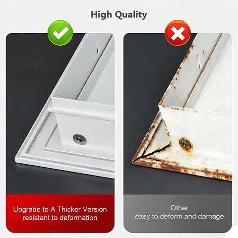 Rock Solid 2 Pack 12X12 Inch Metal Access Panels With Strong Magnetic Latch, comparing high-quality flush cover to rusty, deformed option.
