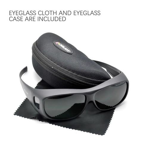 OD 5 Plus IPL Safety Glasses With 200 To 2000 Nanometer Broad Spectrum Absorption UV400 Blocking No Fog shown with case