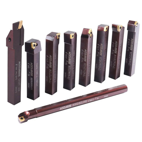 Half Inch Indexable Carbide Turning Tools And Boring Bar Set, Pro Grade 9 Piece Lathe Tool Kit, black oxide finish view