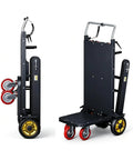 Motorized Stair Climbing Cart With Heavy Duty Foldable Electric Dolly Smart Brake And Smooth 300kg Carrying Capacity Plus 25mm Tracks showing side view and base.