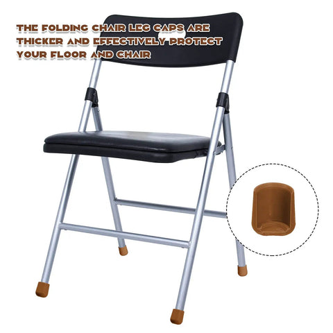 Hella Tough Brown Folding Chair Leg Caps 12 Pack Fits Like A Glove On Seven Eighth Inch Steel Tubes protecting a chair's leg.