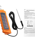 Electric Fence Voltage Tester 700V-8000V With 8 Neon Indicator Lights, Quick Pulse Readouts Every 0.5 to 2 Seconds, Detect Voltage Drop From Vegetation, Short Circuits, Or Aging Fence Wires, Handy Farm Fence Tool, orange handheld tester with probe and manual