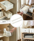 Self Adhesive Drawer Slides 10.39 Inch Guide Rails Peel And Stick Hardware in organized drawer and closet setup.