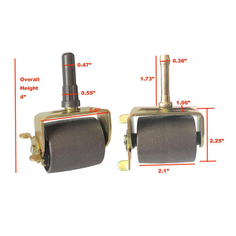 Heavy Duty Bed Frame Casters With Locking Wheels Set Of 4 With Socket Inserts And Metal Stem, dimensions shown