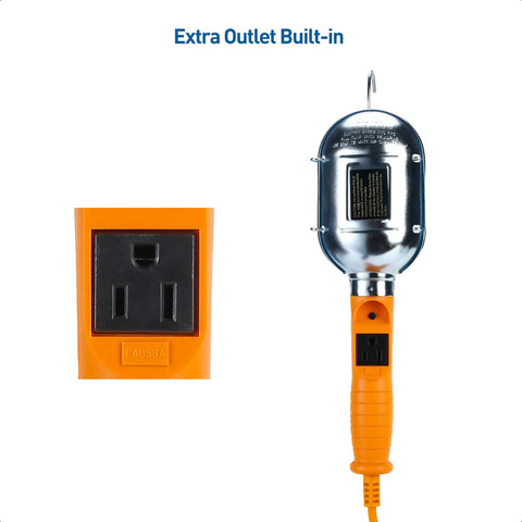 ETL Listed LED Drop Light With 25 Foot Extension Cord, Built-In Outlet, Magnetic Base And Handle In Bright Orange, 1200 Lumen