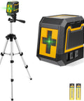 Green Cross Line Laser Level with Tripod Self Leveling for Indoor Outdoor Use 82 Ft Range Picture Hanging Tile and Wall Renovation Tool