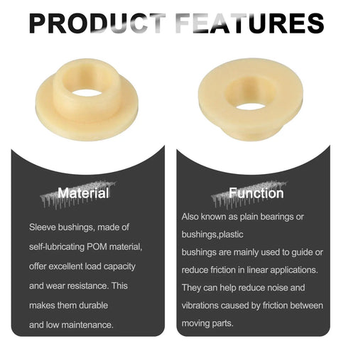 Precision flanged sleeve bearing made of POM plastic showcasing self-lubricating features and low maintenance for hobbyist builds.