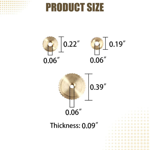 Brass Clock Hand Nut Set 9-Piece For Grandfather Clocks product size chart with measurements in inches