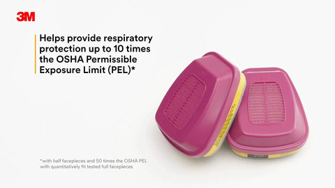 P100 Respirator Cartridge Filter 60928, 1 Pair, NIOSH Approved, covers against vapors and gases, fits 6000/7000 series.
