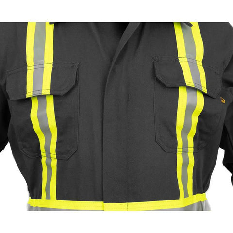 Hi Vis Flame Resistant Shirt For On The Job Protection, Arc Flash Ready, 7 Oz 100% Cotton, NFPA 2112 HRC 2, ATPV 11 Cal, Dark Gray, Large Size