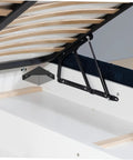 Hella Sturdy 40 Pack Heavy Duty Triangle Shelf Brackets Thickened Cold Rolled Steel Corner Braces For Bed Frames mounted under a bed.
