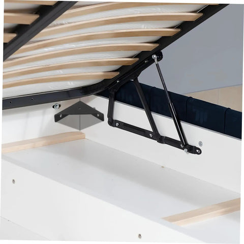 Hella Sturdy 40 Pack Heavy Duty Triangle Shelf Brackets Thickened Cold Rolled Steel Corner Braces For Bed Frames mounted under a bed.