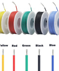 30 AWG Tinned Copper Silicone Hook Up Wire Multicolor Set, 10M Per Color Red Blue Green Yellow Black, 600V Stranded Electrical Cable