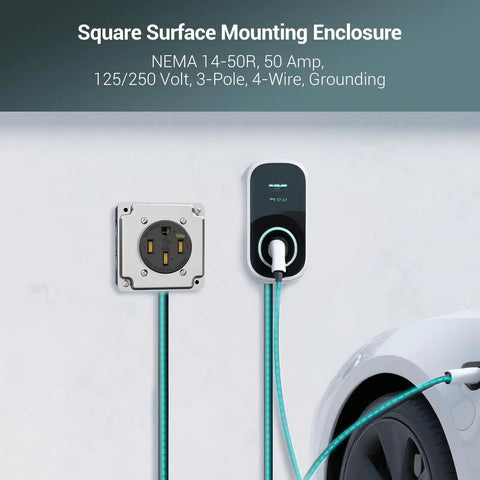 Nema 14-50 EV Outlet Kit For Surface Mount Box 50 Amp EV Charging Receptacle Heavy Duty Industrial Grade 3 Pole 4 Wire Grounding 50A 125 250V ETL Listed Black on wall