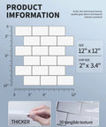 Thicker Version Peel And Stick Subway Tile Backsplash No Brainer DIY 12x12 Inch with product dimensions and texture details