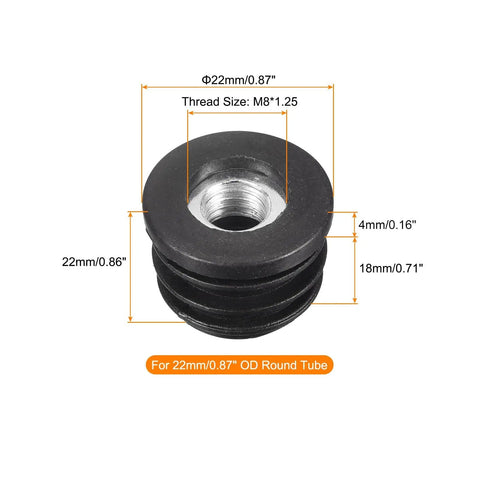 Round Tube Inserts With M8 Thread For 22mm Tubes Black Plastic Plugs Caster Inserts End Caps For Furniture Legs Chairs Desks DIY Projects Eight Pack Built Tough Easy Install No Fuss Leveling