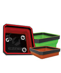 Magnetic Collapsible Parts Tray Organizer Set Of Three In Red Green And Orange for DIY tool parts in low profile storage.