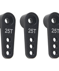 Three black Beefy Metal 25T Servo Horn 25 Teeth Steering Arm For 1/8 And 1/10 RC Cars And Trucks aligned vertically