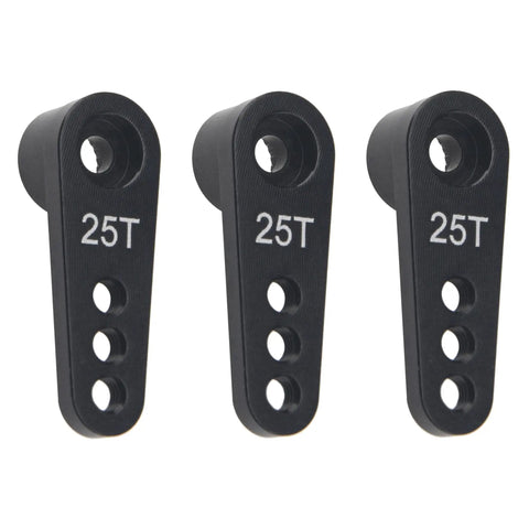 Three black Beefy Metal 25T Servo Horn 25 Teeth Steering Arm For 1/8 And 1/10 RC Cars And Trucks aligned vertically