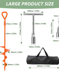 Diagram of 18 Inch Beefy Duty Ground Anchors Screw In Kit With T Handle Hex Wrench dimensions and carrying bag, 4 Pack Orange For Outdoor Use
