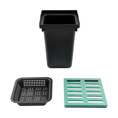 Heavy Duty Drainage Catch Basin Kit With Debris Basket And Grate, 15.7 x 15.7 x 23.6 Inch Composite Resin Basin, DIY Friendly Black Green