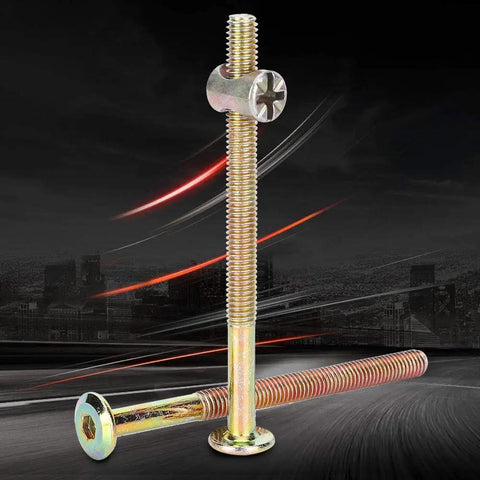 10 Pack M6 X 60mm Barrel Bolt Nuts Heavy Duty Cross Dowel Connectors Thick Galvanized Steel Hardware showing two steel bolts.