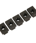 Beefy High Strength T Slot Nut With Black Oxide Finish Threaded For A Tight Rock Solid Fit In Machine Tool Table Slots Undersized For Precise T Slot Alignment In 45 Steel Construction, five black 45 steel nuts
