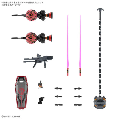Accessories of Red Gundam HG 1/144 Model Kit With Dope Color Scheme And Versatile Weapons, Shield Mounts On Arm Or Backpack