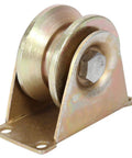 Side view of the Two Pack 60mm Sliding Gate Rollers with Steel V Type Wheel, showing heavy duty gate wheel with metal bracket.