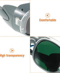 Built Different Welding Safety Goggles With Top Shelf Impact Resistance And Dust Splash Proof Black Gray Lenses close-up on lens features.