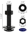 1/4-20 X 1-1/2 Inch Carriage Bolt Kit In Stainless 304 Heavy Duty With Hex Nuts And Flat Washers Black Finish 12 Sets