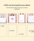 Custom White Paper Bags 100 Pack With Logo Printing 21.7x6.1x15.7 Inches 250G Thick Paper 1 Inch Color Handles Display