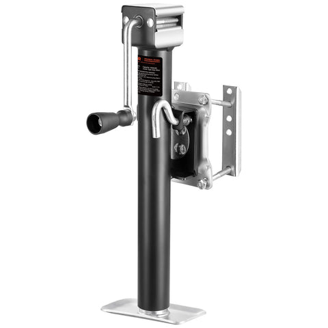 Installed VEVOR 2500-lb trailer jack with swivel bolt-on base and ergonomic handle